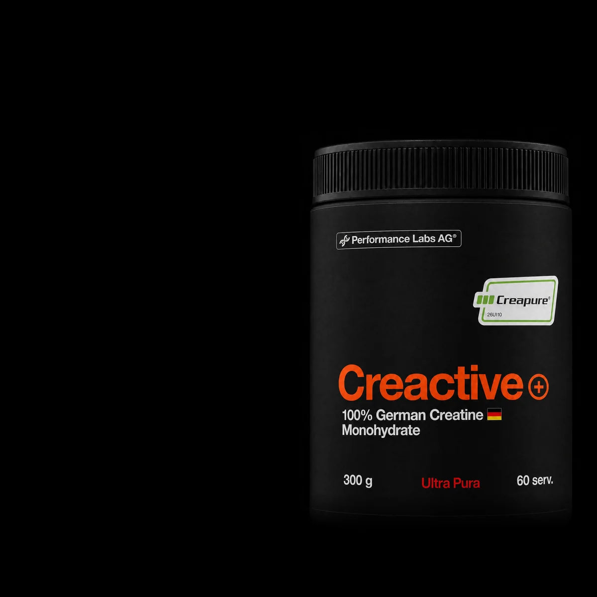 Envase Creactive+ de 300 g, creatina monohidratada 100% Creapure®